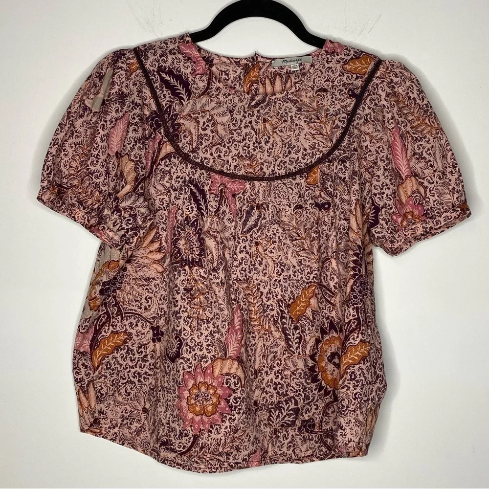 Madewell Bali Blooms Yoked Puff Sleeve Top XXS